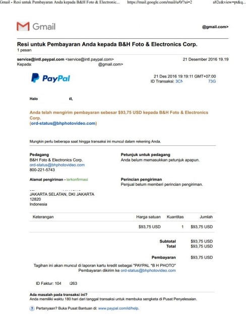 Resi Pembayaran PayPal Dengan SCC Sinarmas