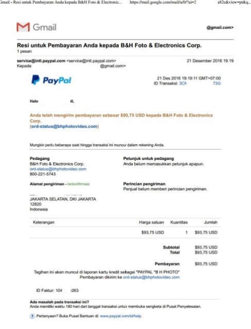 Resi Pembayaran PayPal Dengan SCC Sinarmas